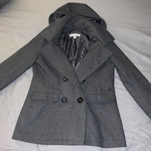 Grey Woman Pea Coat with detachable hood